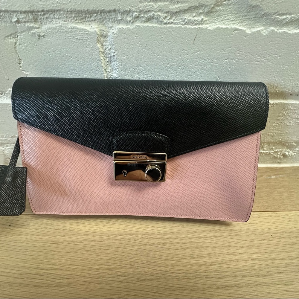 Prada Black and Pink Leather Clutch